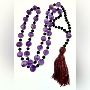 Vintage Amethyst Beaded Tassel Necklace